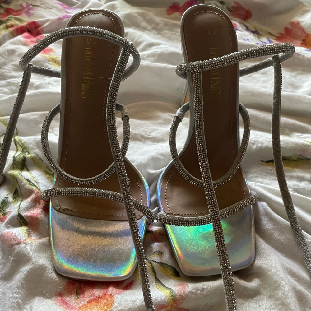 Elegant Silver Strappy Women's Heels